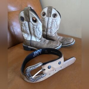 Kids Tan Western Boots And Leather Belt